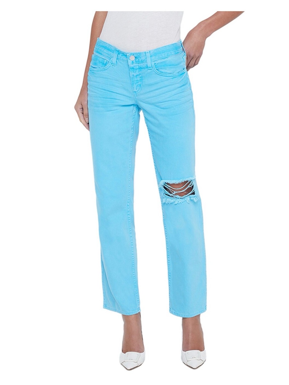 L'AGENCE Light Blue Straight-Leg Jeans, Knee Distress - like new, barely worn
